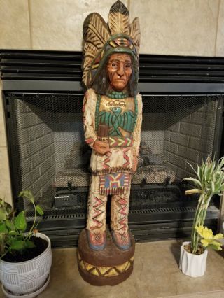 Vintage Ralph Gallagher Cigar Store Indian 3 Ft Hand Carved Wooden