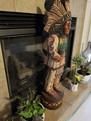 Vintage Ralph Gallagher Cigar Store Indian 3 Ft Hand Carved Wooden 3