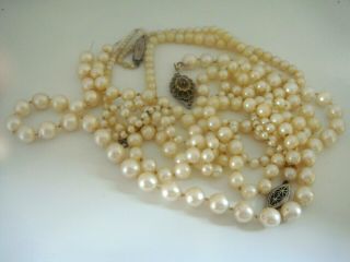 Four Strands Of Real Cultured Sea Salt Water Pearl Necklaces For Rethreading