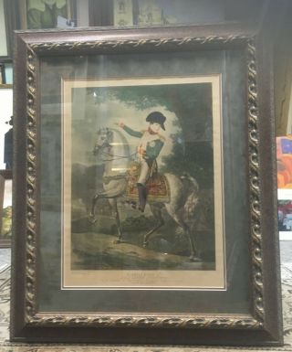 Fascinating Antique Colored Lithograph ‘napoleon On The Horse’ Signed