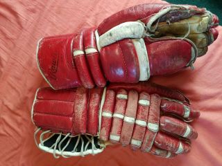 Rare Vintage 60s 70s Usa Rawlings Phg10 Hockey Gloves Leather Red Glulara