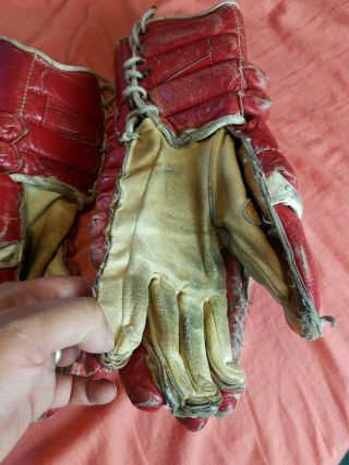 RARE Vintage 60s 70s USA Rawlings PHG10 Hockey Gloves Leather Red Glulara 4