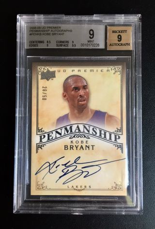 Rare 2008/09 Kobe Bryant Ud Premier Penmanship Auto Bgs 9 Signed 26/50 Sp Lakers