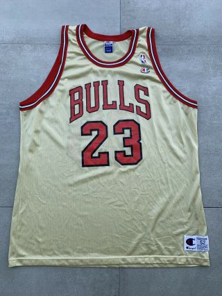 Vintage Michael Jordan Chicago Bulls Champion Gold Jersey 52 Xxl Drake Nba 90’s