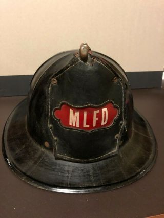 Vintage Cairns & Milford (nj) Fire Department Fire Helmet With Leather Badge