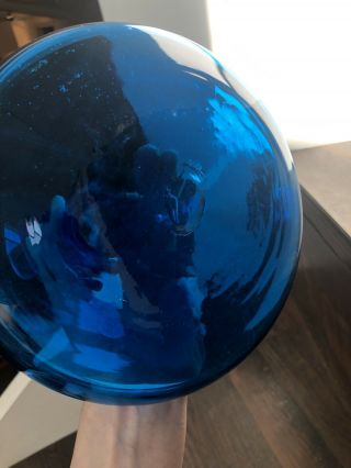 Vintage MidCentury Modern Blenko Decanter 5815 Blue Art Glass Genie Bottle 17” 5