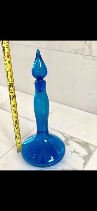 Vintage MidCentury Modern Blenko Decanter 5815 Blue Art Glass Genie Bottle 17” 6