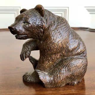 An Antique Charming Black Forest Carved Wood Bear,  19th Century.  13cm High.