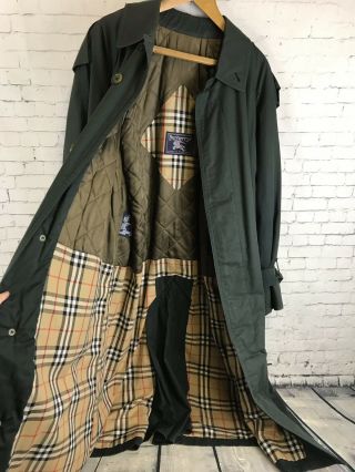 Stunning Burberry Nova Vintage Padded Long Trench Coat Army Green | A14