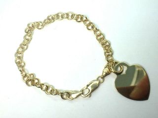 Awesome 14k Yellow Gold Heart Charm In Oval Link Charm Bracelet.  6 ".  5.  6gm Nwot