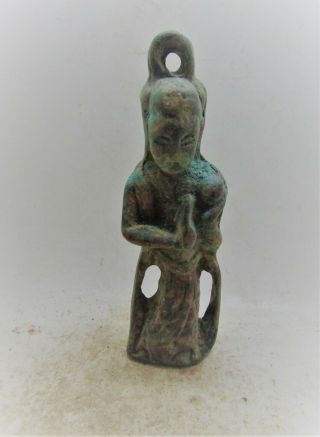 Ancient Sasanian Bronze Pendant Robed Male Figure