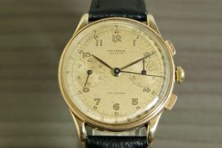 1950 ' s VINTAGE UNIVERSAL GENEVE UNI - COMPAX,  CHRONOGRAPH GOLD PLATED 285/42408 2