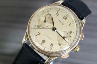 1950 ' s VINTAGE UNIVERSAL GENEVE UNI - COMPAX,  CHRONOGRAPH GOLD PLATED 285/42408 5