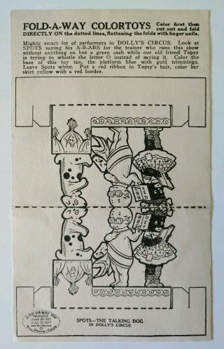 Antique 1917 Will Pente Fold - A - Way Paper Doll Toy To Color Trade Card Ephemera