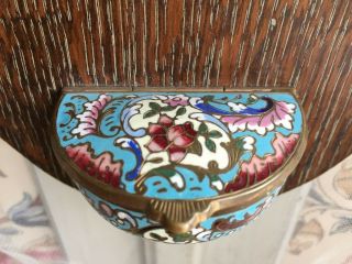 ANTIQUE FRENCH HOLY WATER FONT STOUP ENAMEL CLOISONNE HAND PAINTING GILD MADONNA 5