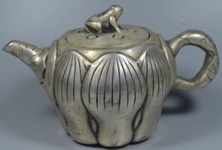 Collectable Tibet Handwork Miao Silver Carve Lotus Auspicious Souvenir Tea Pots
