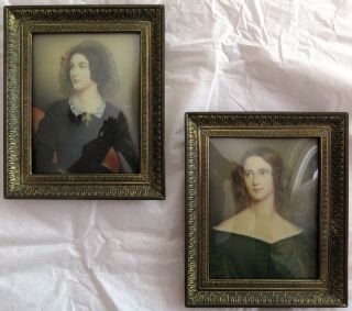 Victorian Pair Antique Hand Painted Miniature Of Lady Portraits Signed Dimare