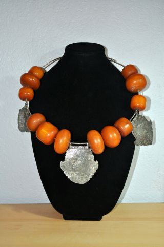 Tribal Bakelite Unique Vintage And Silver Necklace From Nagland India Huge Piece