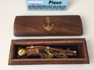 Brass / Copper Boatswain Whistle w/ Box Bosun Call Pipe Nautical Maritime 5