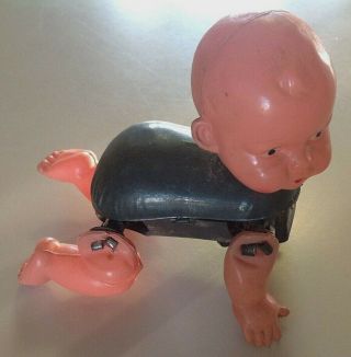 Vintage Tin Wind Up Toy Celluloid Baby Crawling Cute Old