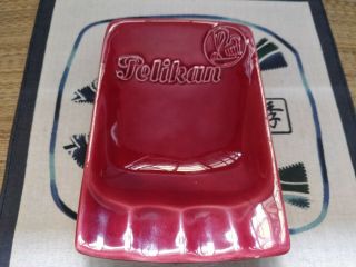 Pelikan Vintage Collectible Dark Red Ceramic Ashtray Made In Germany 1950s/1960s