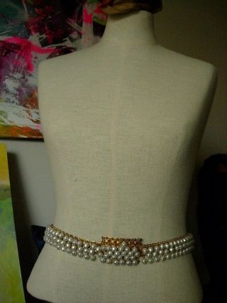 Ultra RARE Vintage CHRISTIAN DIOR Pearl Gold BELT Wardrobe Couture Accessory 10