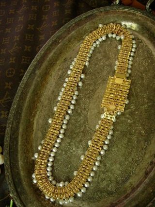 Ultra RARE Vintage CHRISTIAN DIOR Pearl Gold BELT Wardrobe Couture Accessory 7