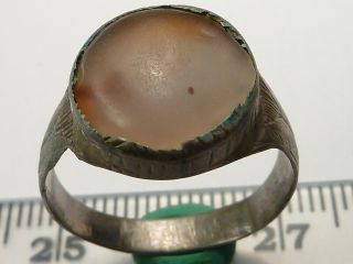 47 Ancient Byzantine Bronze Ring With A Stone And Decoration,  18 Mm