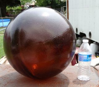 Old 14 1/2 " Diameter 11 Lb.  Amber Glass Sphere Ball Fishing Line Buoy Float?