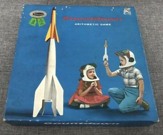 Vintage 1962 Whitman Countdown Space Age Arithmetic Board Game Atomic Graphics
