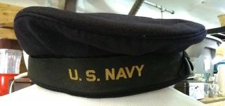 Vintage Wwii Us Navy Usn Sailor Flat Hat/cracker Jack Wool Cap Size 7 1/8
