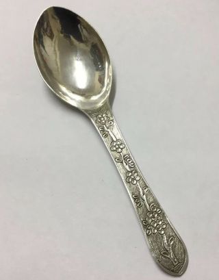 Antique Chinese Silver Export Spoon - Hand Chased Prunus Design - 17gr - 4 1/2”