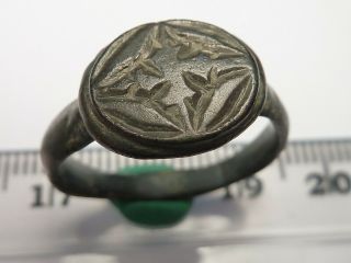 34 Ancient Roman Bronze Ring With A Cross 18 Mm,  Patina