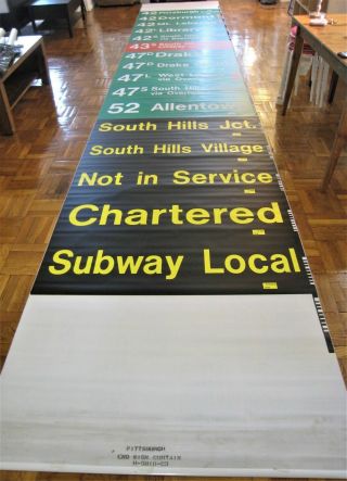 Vintage Pittsburgh Pa Light Rail Front Destination Roll Sign Trolley Subway