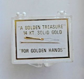 Vtg.  " A Golden Treasure " 14k Solid Gold Sewing Needle And Matching Threader