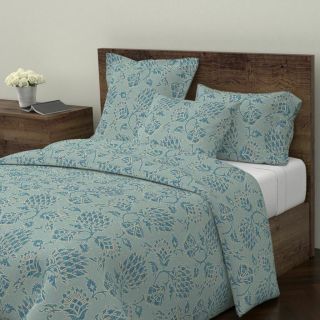Vintage Damask Blue Gray Thistle Damask Damask Sateen Duvet Cover By Roostery
