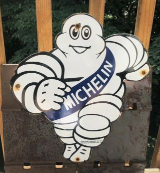 Vintage Michelin Porcelain Enamel Dealer Sign Gas Oil Pump Plate Sales