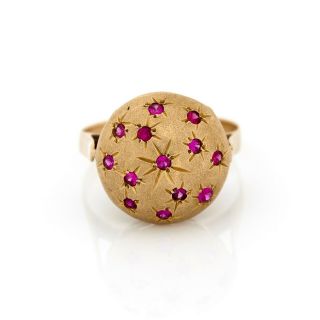 Antique Vintage Deco Retro 14k Yellow Gold Ruby Starburst Dome Pinky Ring S 4.  75 2