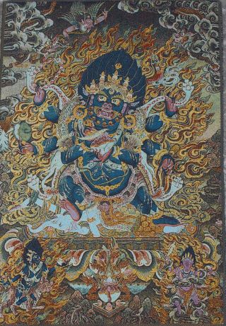Tibet Silk Six Arms Mahakala Wrathful Deity Buddha Thangka Thanka Statue