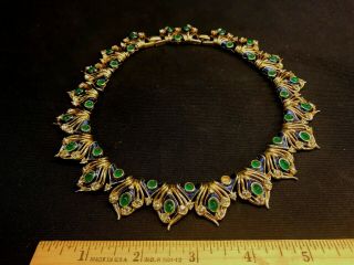 Vtg Signed & Numbered Boucher Emerald Cabochons Enameled Necklace