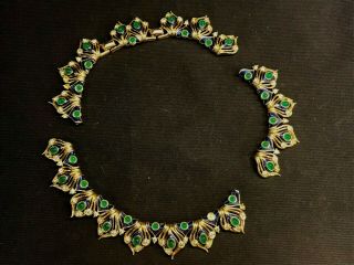 Vtg Signed & Numbered Boucher Emerald Cabochons Enameled Necklace 2