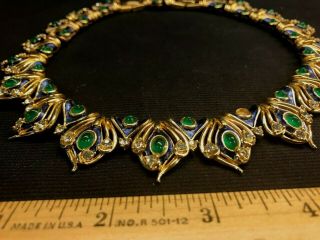 Vtg Signed & Numbered Boucher Emerald Cabochons Enameled Necklace 3
