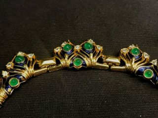 Vtg Signed & Numbered Boucher Emerald Cabochons Enameled Necklace 4