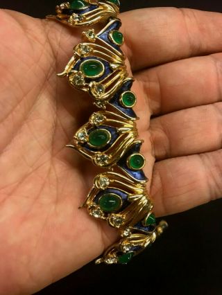 Vtg Signed & Numbered Boucher Emerald Cabochons Enameled Necklace 8