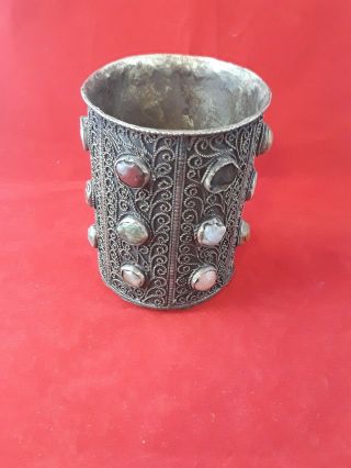 ESTATE ANTIQUE STERLING SILVER CUP WITH STONES  201.  5g. 2