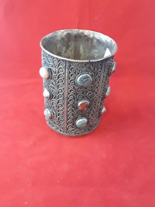 ESTATE ANTIQUE STERLING SILVER CUP WITH STONES  201.  5g. 3