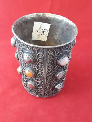 ESTATE ANTIQUE STERLING SILVER CUP WITH STONES  201.  5g. 4