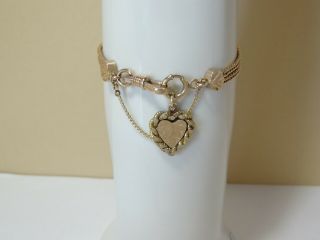 Antique Victorian Rose Gold Filled Pocket Watch Chain Bracelet Heart Fob 7.  5 "