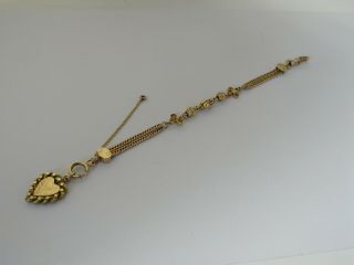 Antique Victorian Rose Gold Filled Pocket Watch Chain Bracelet Heart Fob 7.  5 