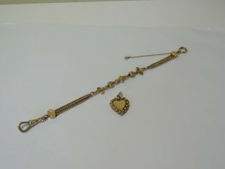 Antique Victorian Rose Gold Filled Pocket Watch Chain Bracelet Heart Fob 7.  5 